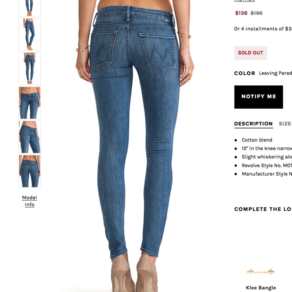 Mother “The Looker” Jean size 28- leaving paradise